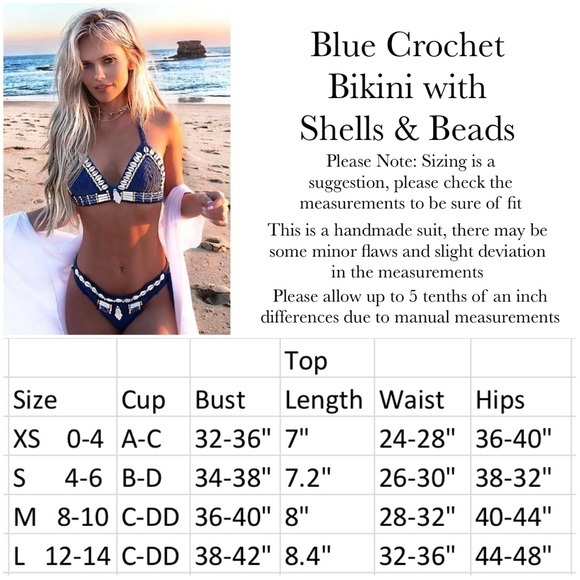 Boho Handmade Blue Shell Crochet Bikini with Beads - Picture 16 of 16
